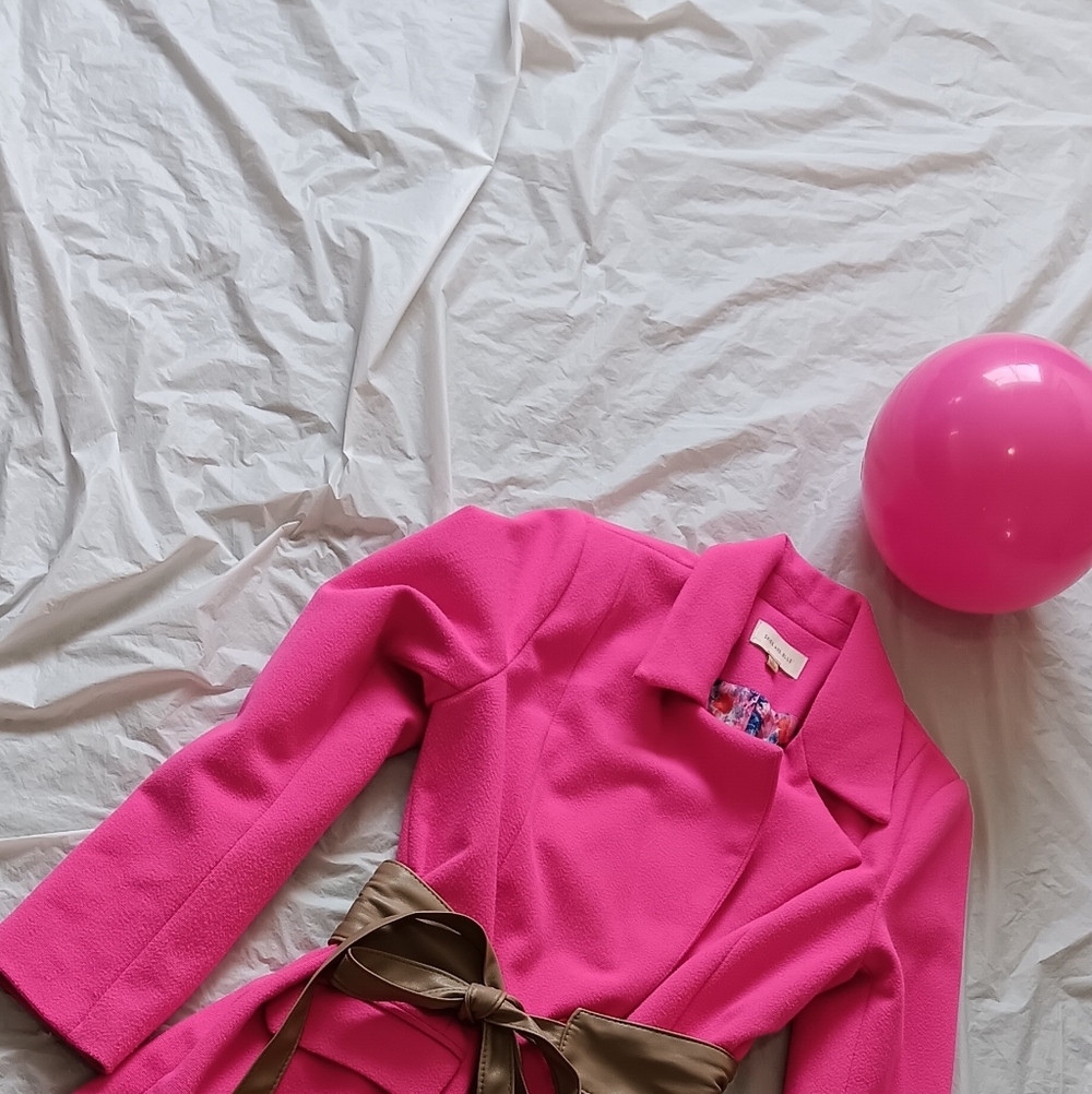 Pink Coat with Soft Vegan Leather Camel Belt - Picture 2 of 8